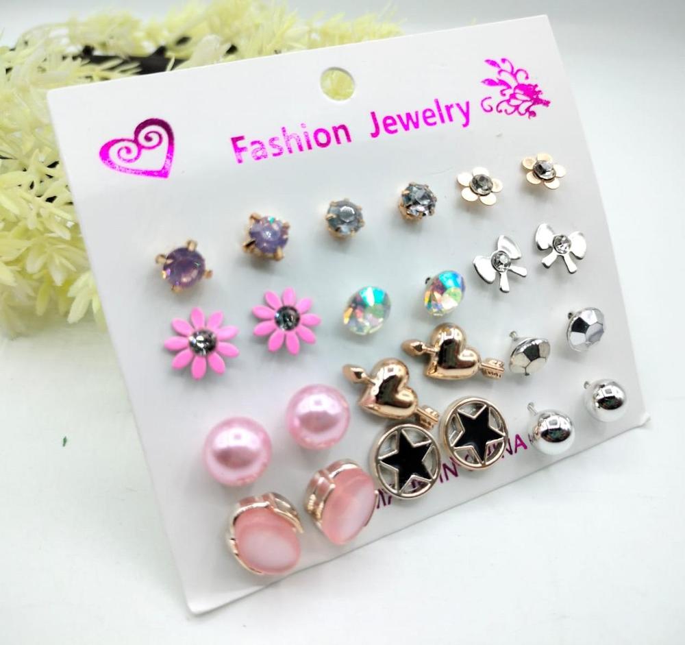 Alloy Earrings – Pack of 12 Pairs