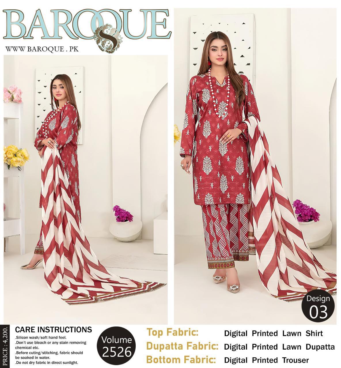 Barouqe Best Export Quality Digital Print Airjet Lawn (90/70)**Co-Ords Print Volume*✔️ Digital Print Allover Lawn Shirt ✔️ Digital Print Allover Lawn Trouser✔️  Digital Print Allover Voil Lawn Du