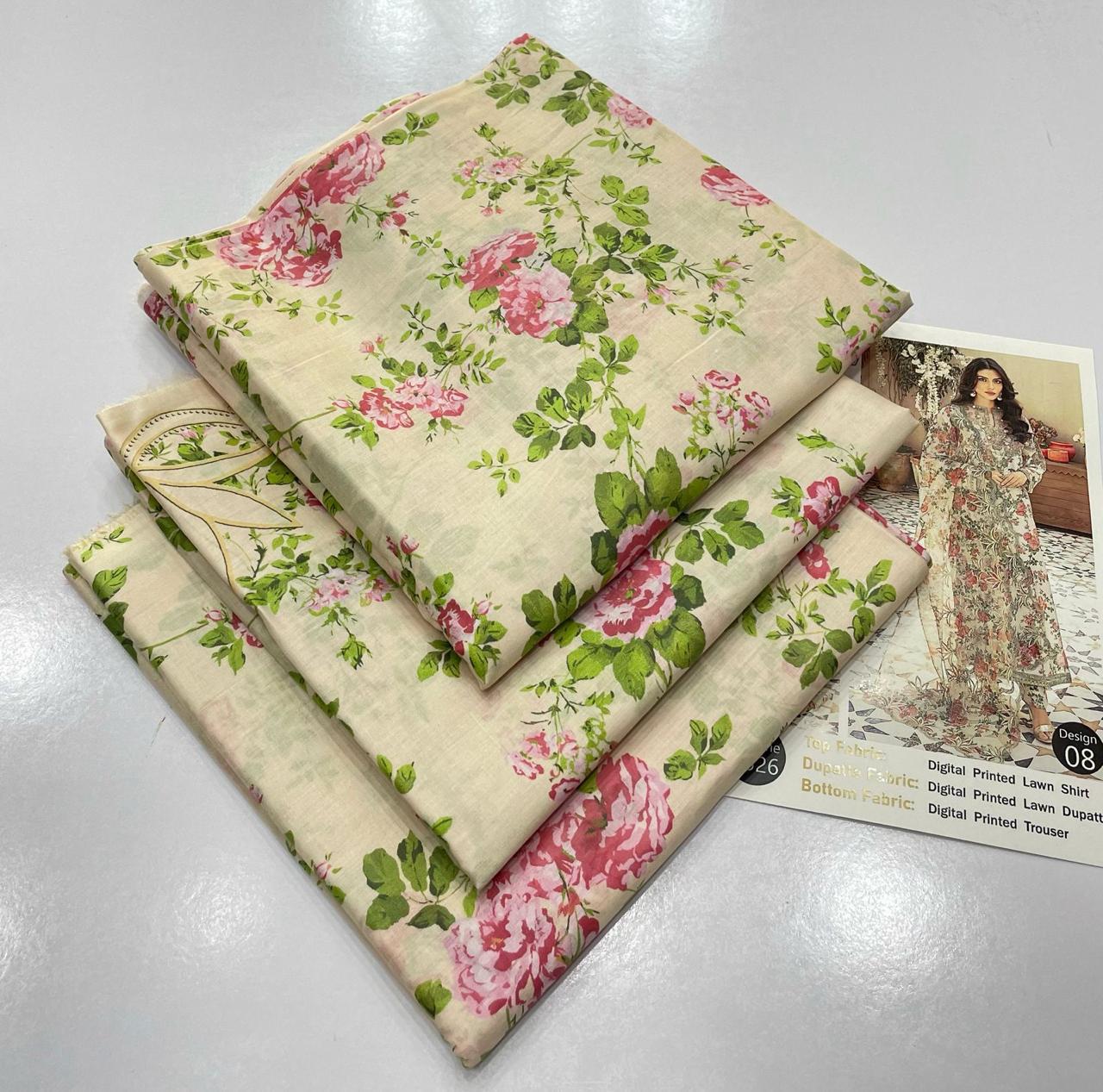 Barouqe Best Export Quality Digital Print Airjet Lawn (90/70)**Co-Ords Print Volume*✔️ Digital Print Allover Lawn Shirt ✔️ Digital Print Allover Lawn Trouser✔️  Digital Print Allover Voil Lawn Du