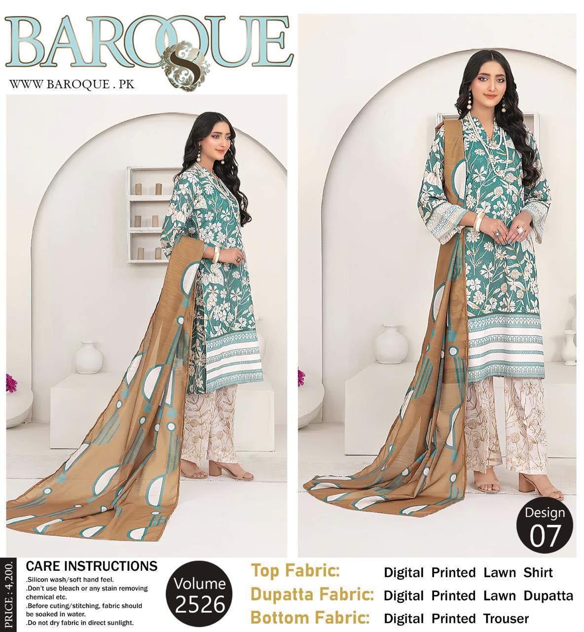 Barouqe Best Export Quality Digital Print Airjet Lawn (90/70)**Co-Ords Print Volume*✔️ Digital Print Allover Lawn Shirt ✔️ Digital Print Allover Lawn Trouser✔️  Digital Print Allover Voil Lawn Du