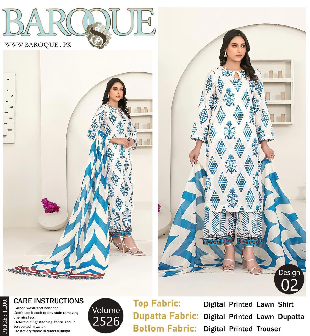 Barouqe Best Export Quality Digital Print Airjet Lawn (90/70)**Co-Ords Print Volume*✔️ Digital Print Allover Lawn Shirt ✔️ Digital Print Allover Lawn Trouser✔️  Digital Print Allover Voil Lawn Du