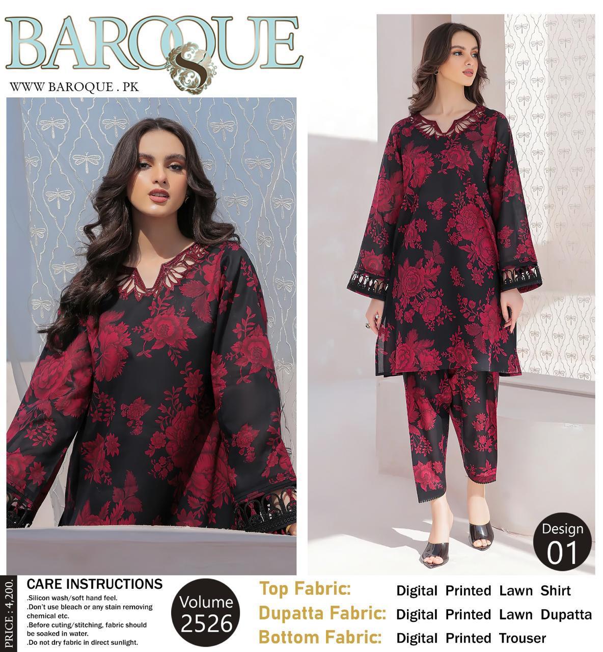 Barouqe Best Export Quality Digital Print Airjet Lawn (90/70)**Co-Ords Print Volume*✔️ Digital Print Allover Lawn Shirt ✔️ Digital Print Allover Lawn Trouser✔️  Digital Print Allover Voil Lawn Du