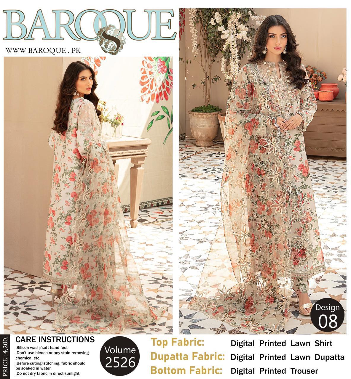 Barouqe Best Export Quality Digital Print Airjet Lawn (90/70)**Co-Ords Print Volume*✔️ Digital Print Allover Lawn Shirt ✔️ Digital Print Allover Lawn Trouser✔️  Digital Print Allover Voil Lawn Du